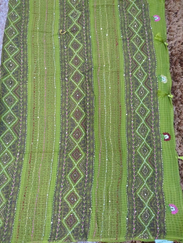 Mul Cotton With Handwork Blockprint - green