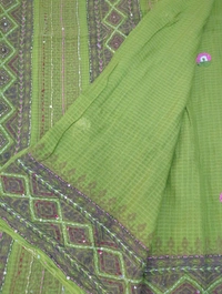 Mul Cotton With Handwork Blockprint - green