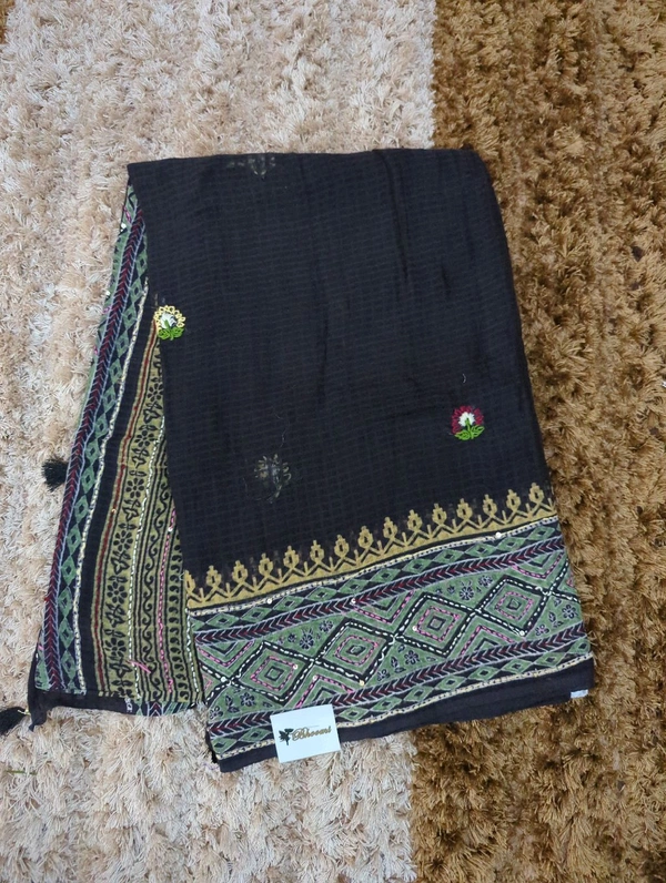 Mul Cotton With Handwork Blockprint - Black
