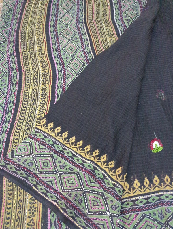 Mul Cotton With Handwork Blockprint - Black