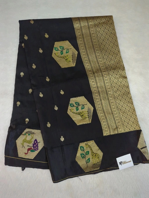Mango Silk With Satin Boarder  - Black