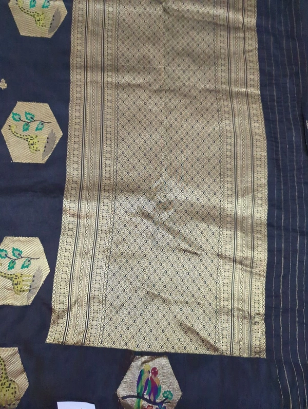 Mango Silk With Satin Boarder  - Black