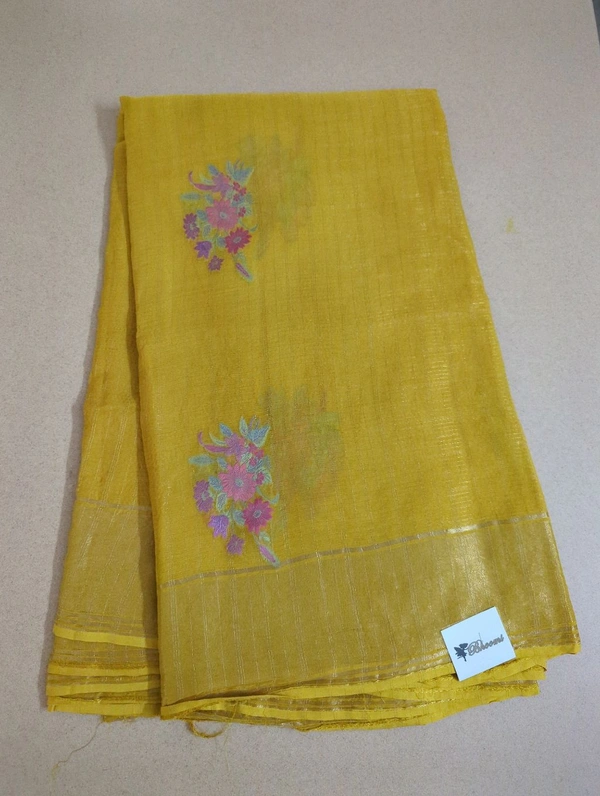 Pure Kora Aarani Silk Embroidery  - Gold