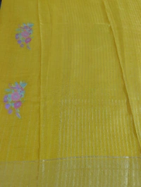 Pure Kora Aarani Silk Embroidery  - Gold