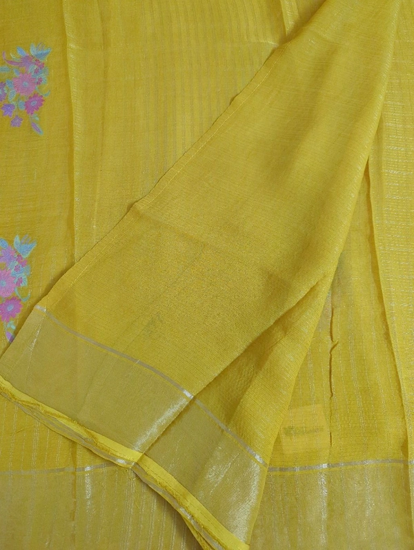 Pure Kora Aarani Silk Embroidery  - Gold