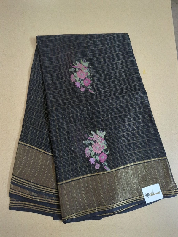 Pure Kora Aarani Silk Embroidery  - Black