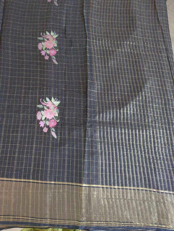 Pure Kora Aarani Silk Embroidery  - Black