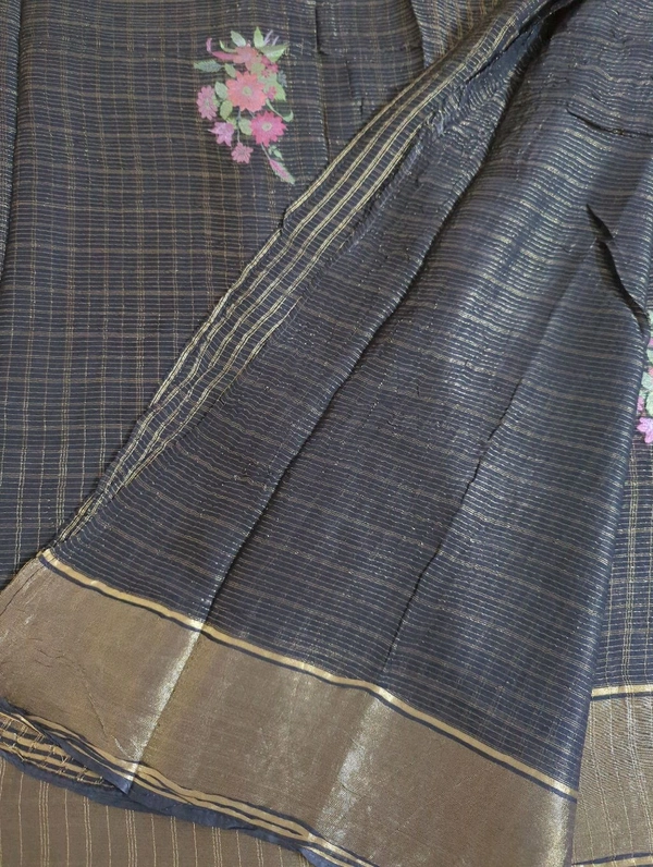 Pure Kora Aarani Silk Embroidery  - Black