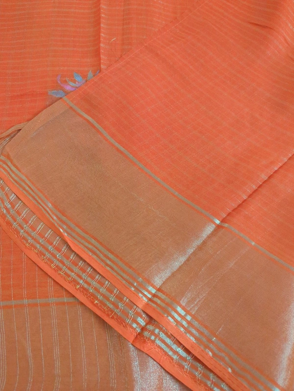 Pure Kora Aarani Silk Embroidery  - orange