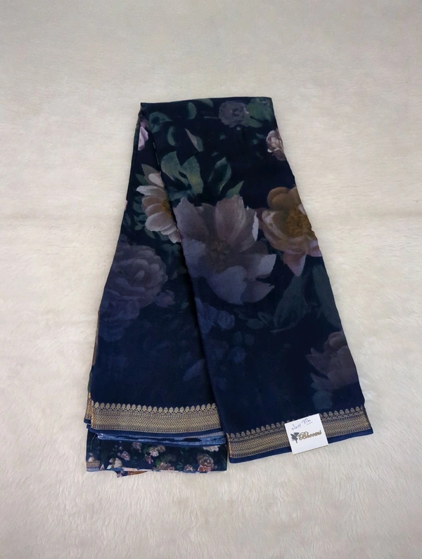 Pure Crepe With Digital  - Navy Blue