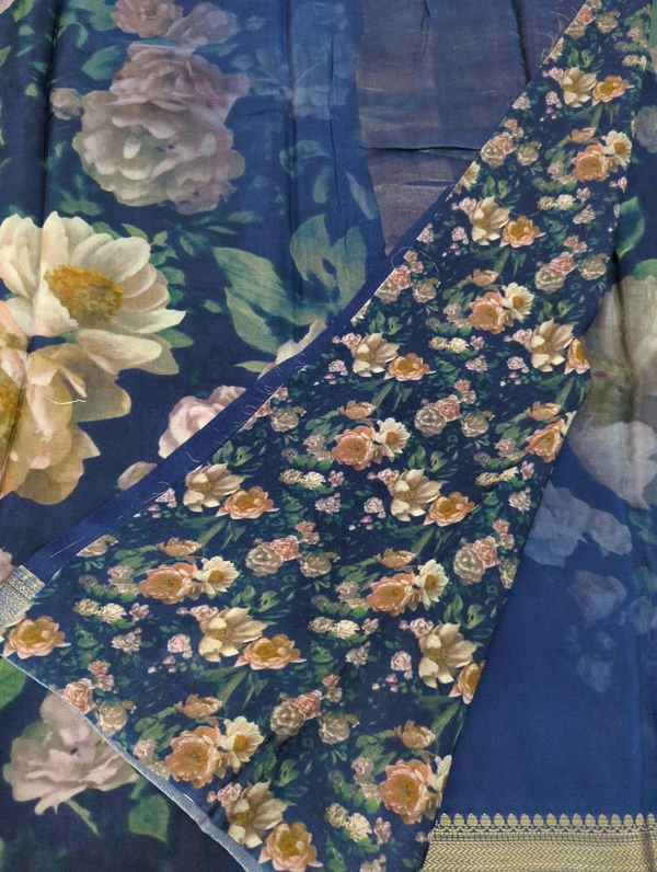 Pure Crepe With Digital  - Navy Blue