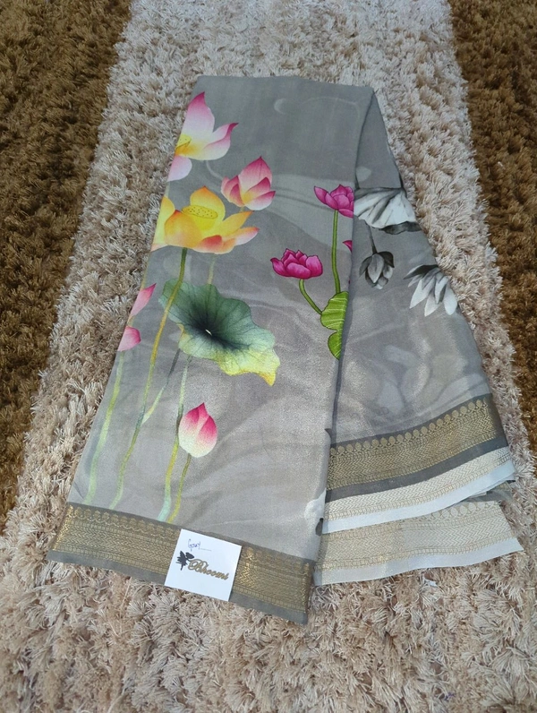 Pure Crepe With Digital  - Gray