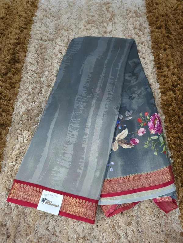 Pure Crepe With Digital  - Gray and red