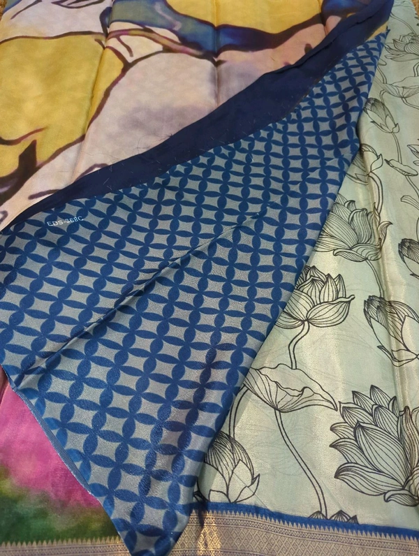 Pure Crepe With Digital  - Dark Blue