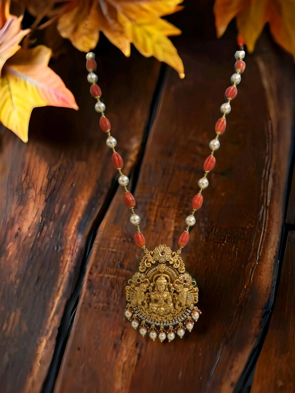 Real Corals , Swarovski Mala With Nakshi Pendant