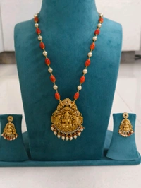 Real Corals , Swarovski Mala With Nakshi Pendant