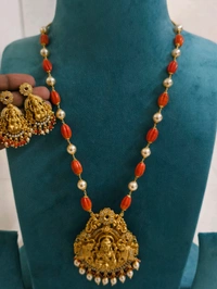 Real Corals , Swarovski Mala With Nakshi Pendant