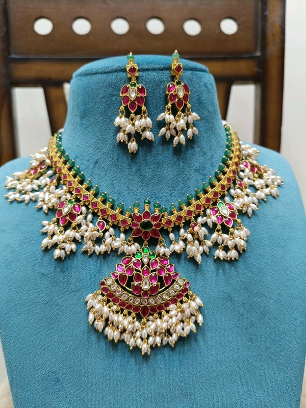 Premium Jadua Kundan Guttapusalu Neck Set With Earring  - Vz