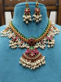Premium Jadua Kundan Guttapusalu Neck Set With Earring  - Vz