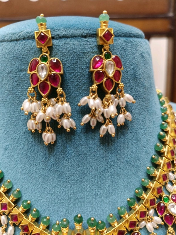 Premium Jadua Kundan Guttapusalu Neck Set With Earring  - Vz