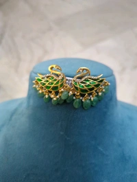 Designer Jadua Kundan Earrings  - Vz, green