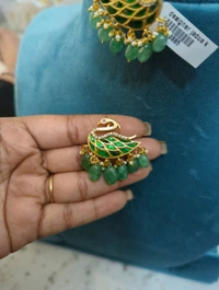 Designer Jadua Kundan Earrings  - Vz, green