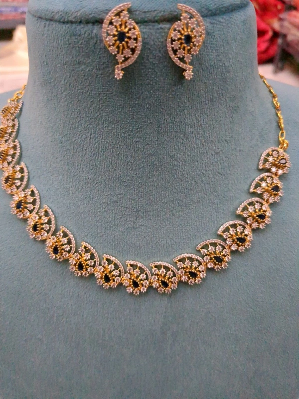 Cz Premium Diamond Copy Neck Set  - Vz, Blue