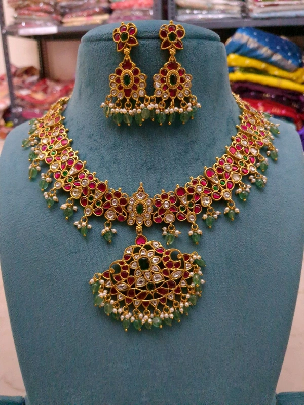 Premium Jadua Kundan Grand Set With Earring  - Vz