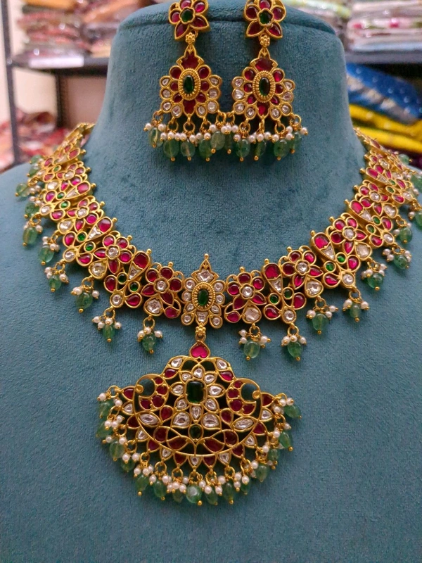 Premium Jadua Kundan Grand Set With Earring  - Vz