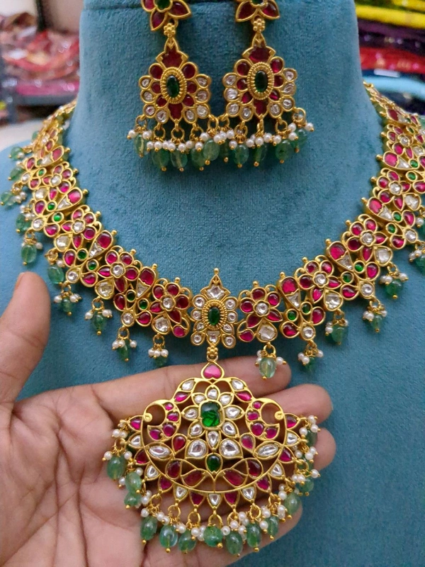 Premium Jadua Kundan Grand Set With Earring  - Vz