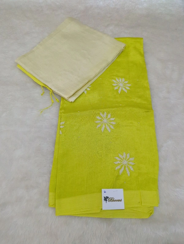 Pure Handloom Mangalagiri Pattu 2 Piece Set With Maggam Work - White 2