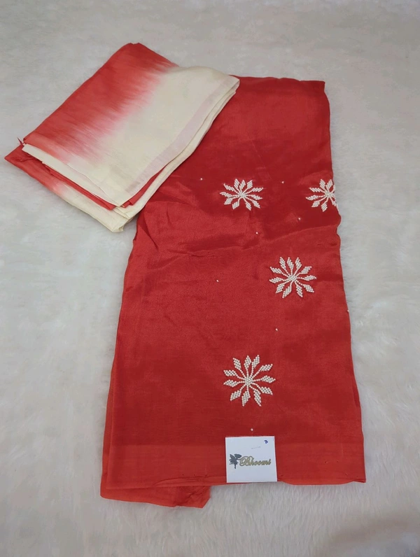 Pure Handloom Mangalagiri Pattu 2 Piece Set With Maggam Work - White 3