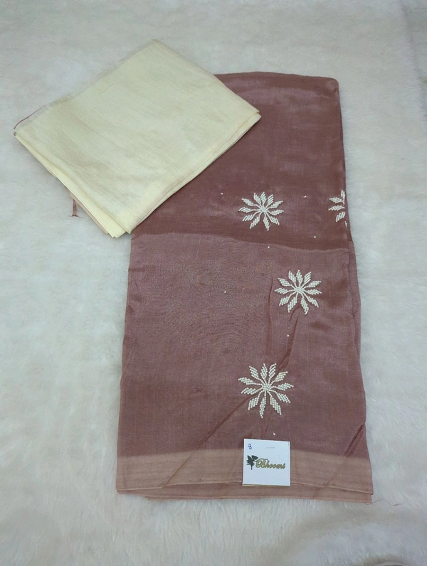 Pure Handloom Mangalagiri Pattu 2 Piece Set With Maggam Work - White 8