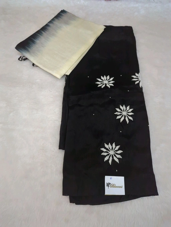 Pure Handloom Mangalagiri Pattu 2 Piece Set With Maggam Work - White 10