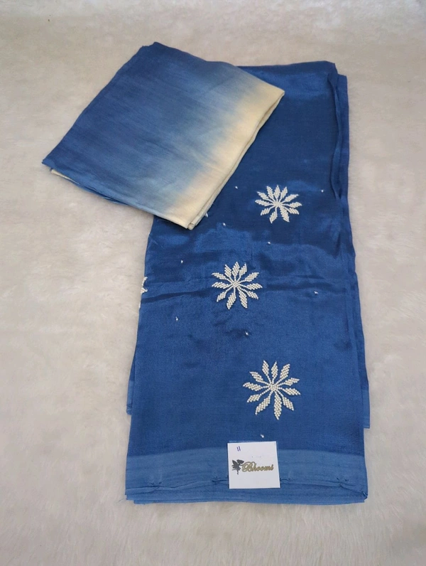 Pure Handloom Mangalagiri Pattu 2 Piece Set With Maggam Work - White 11