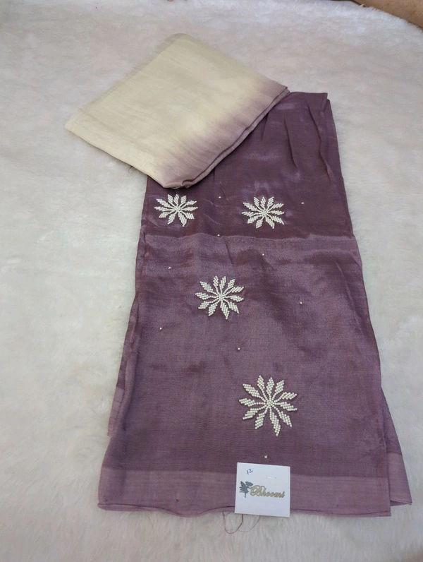 Pure Handloom Mangalagiri Pattu 2 Piece Set With Maggam Work - White 12