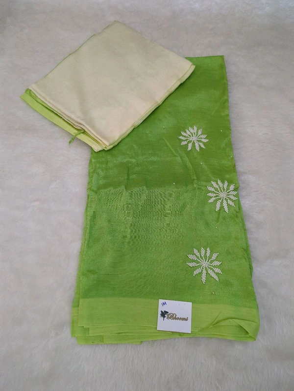 Pure Handloom Mangalagiri Pattu 2 Piece Set With Maggam Work - White 14