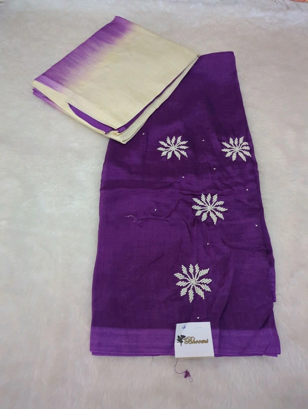 Pure Handloom Mangalagiri Pattu 2 Piece Set With Maggam Work - White 15