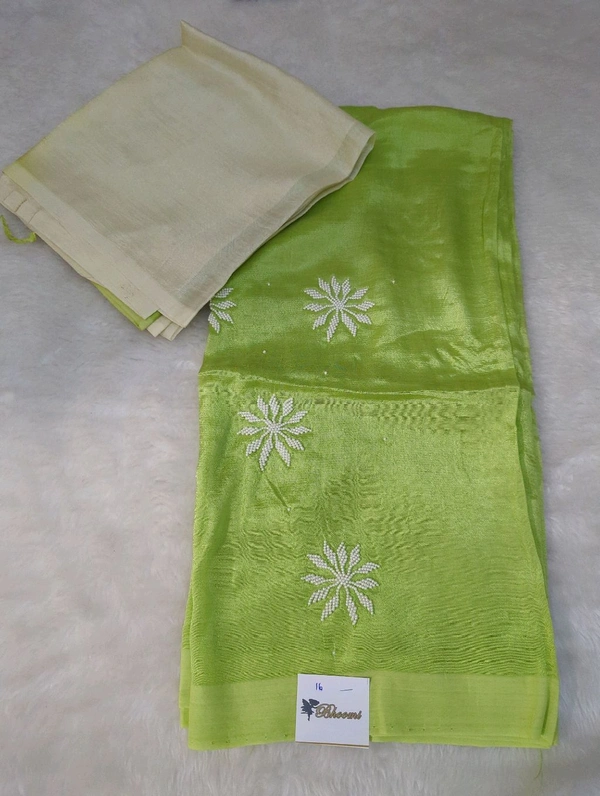 Pure Handloom Mangalagiri Pattu 2 Piece Set With Maggam Work - White 16
