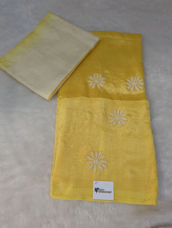 Pure Handloom Mangalagiri Pattu 2 Piece Set With Maggam Work - White 17