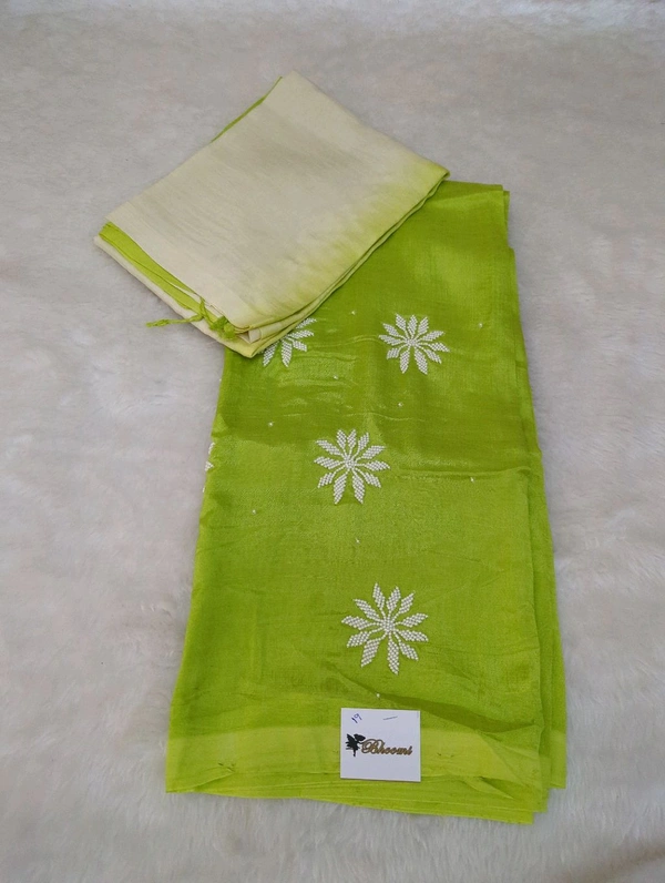 Pure Handloom Mangalagiri Pattu 2 Piece Set With Maggam Work - White 19