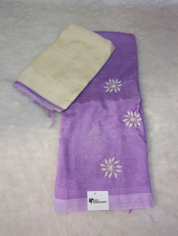 Pure Handloom Mangalagiri Pattu 2 Piece Set With Maggam Work - White 20