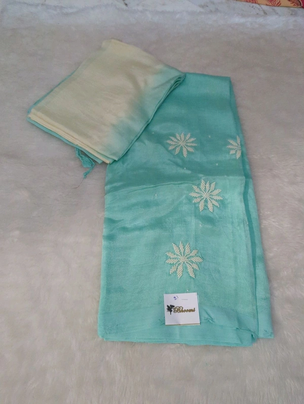 Pure Handloom Mangalagiri Pattu 2 Piece Set With Maggam Work - White 21