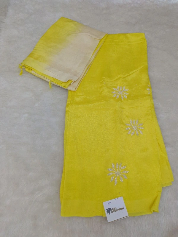 Pure Handloom Mangalagiri Pattu 2 Piece Set With Maggam Work - White 22