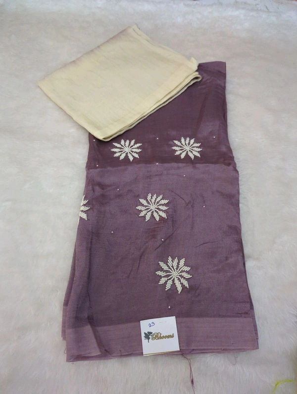 Pure Handloom Mangalagiri Pattu 2 Piece Set With Maggam Work - White 23