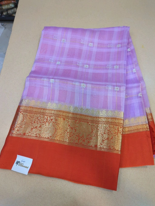 Pure Handloom Organza With Pure Raw Mango Blouse  - orange