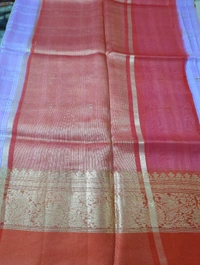 Pure Handloom Organza With Pure Raw Mango Blouse  - orange