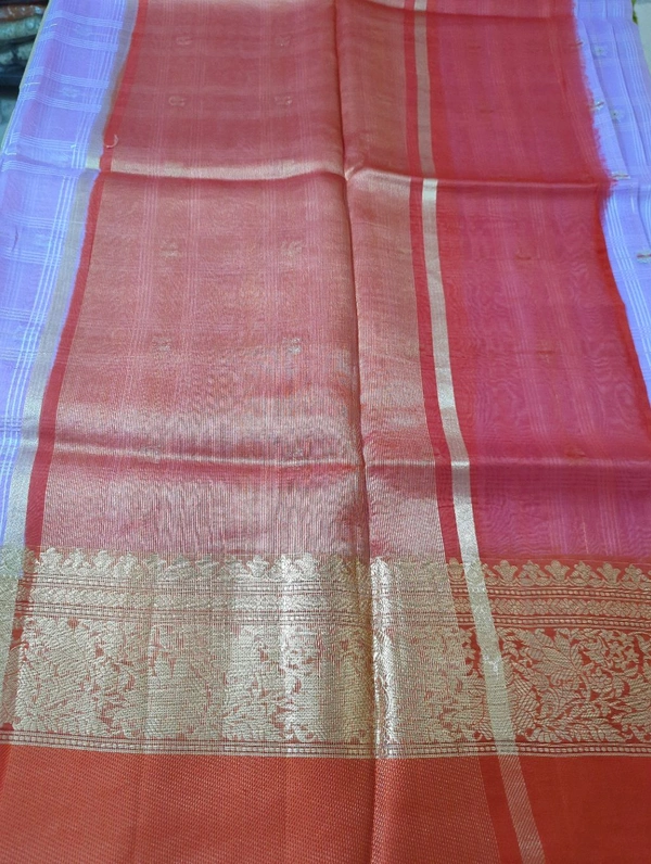 Pure Handloom Organza With Pure Raw Mango Blouse  - orange