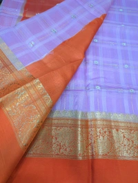 Pure Handloom Organza With Pure Raw Mango Blouse  - orange