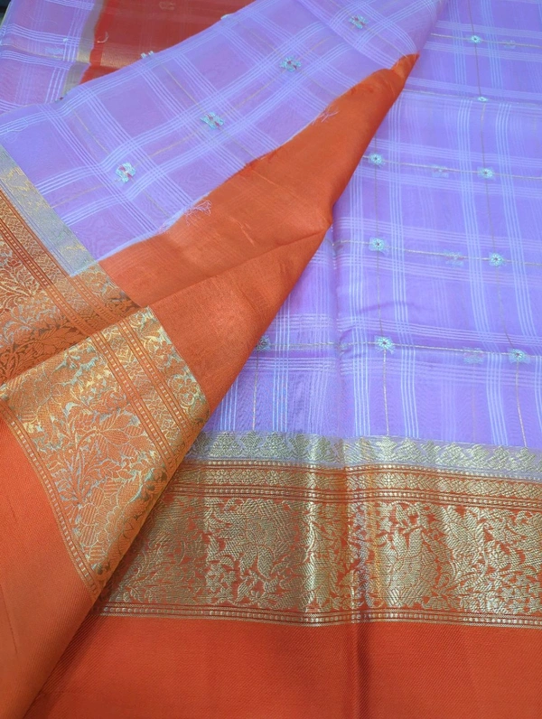 Pure Handloom Organza With Pure Raw Mango Blouse  - orange